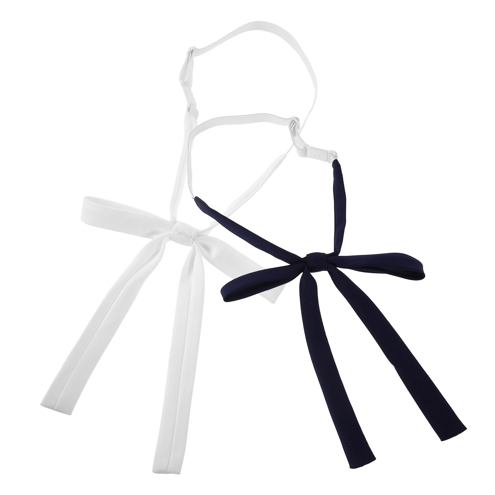 Bow Tie Pre Tied - 2個入り、女性用、リボンタイ、日本の制服スタイル、あらかじめ結び済み、細身、マット仕上げ、長めのストラップで調整可能、女子高生の制服に合う。