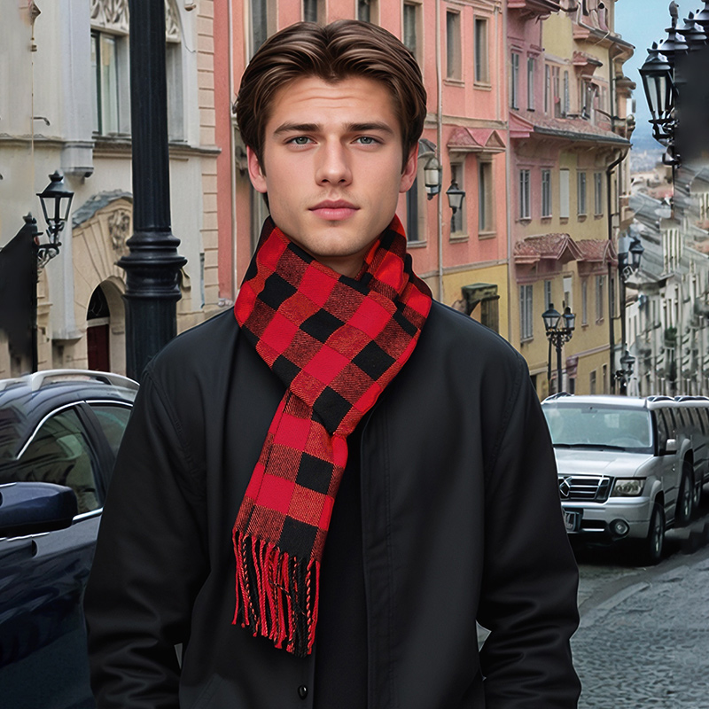 新デザイン格子柄カシミヤスカーフメンズタッセルショールストラ - Muffler Men Wool のレビューと価格