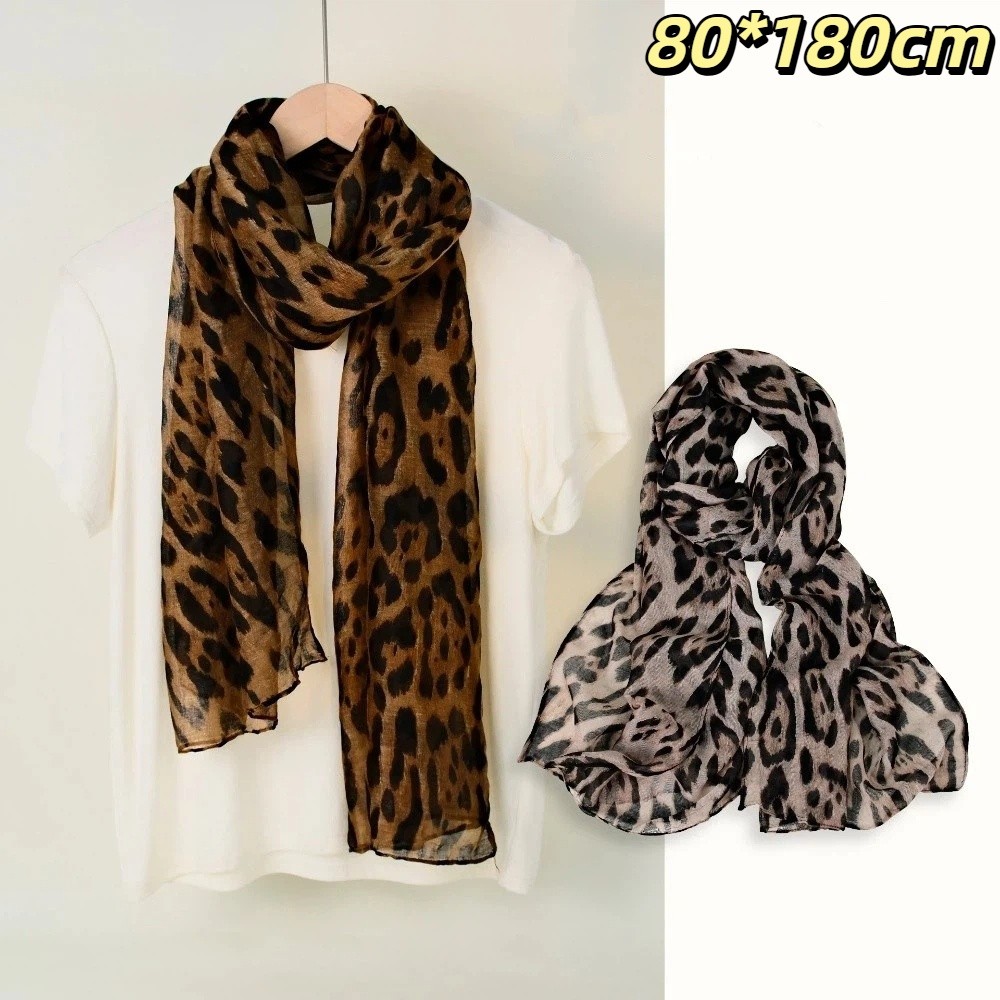 新しいソフトレオパードプリントスカーフ、薄手の生地、トレンデ - Face Scarf Mask のレビューと価格